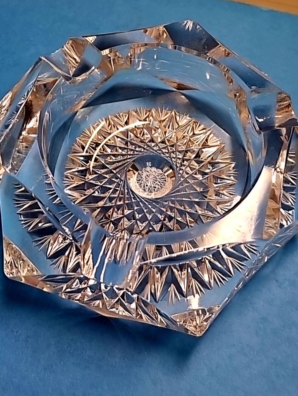 Vintage Waterford Crystal Cut Ashtray Heavy Glass with Starburst Pattern